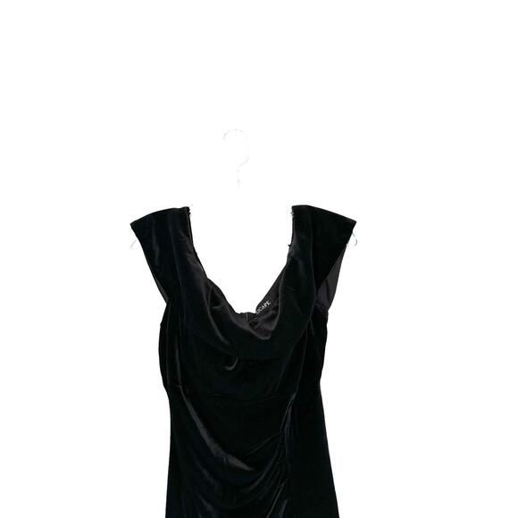 Xscape Black Basic Wedding Guest‎ Velvet Ruched Formal Midi Dress Size 16 - Picture 4 of 12